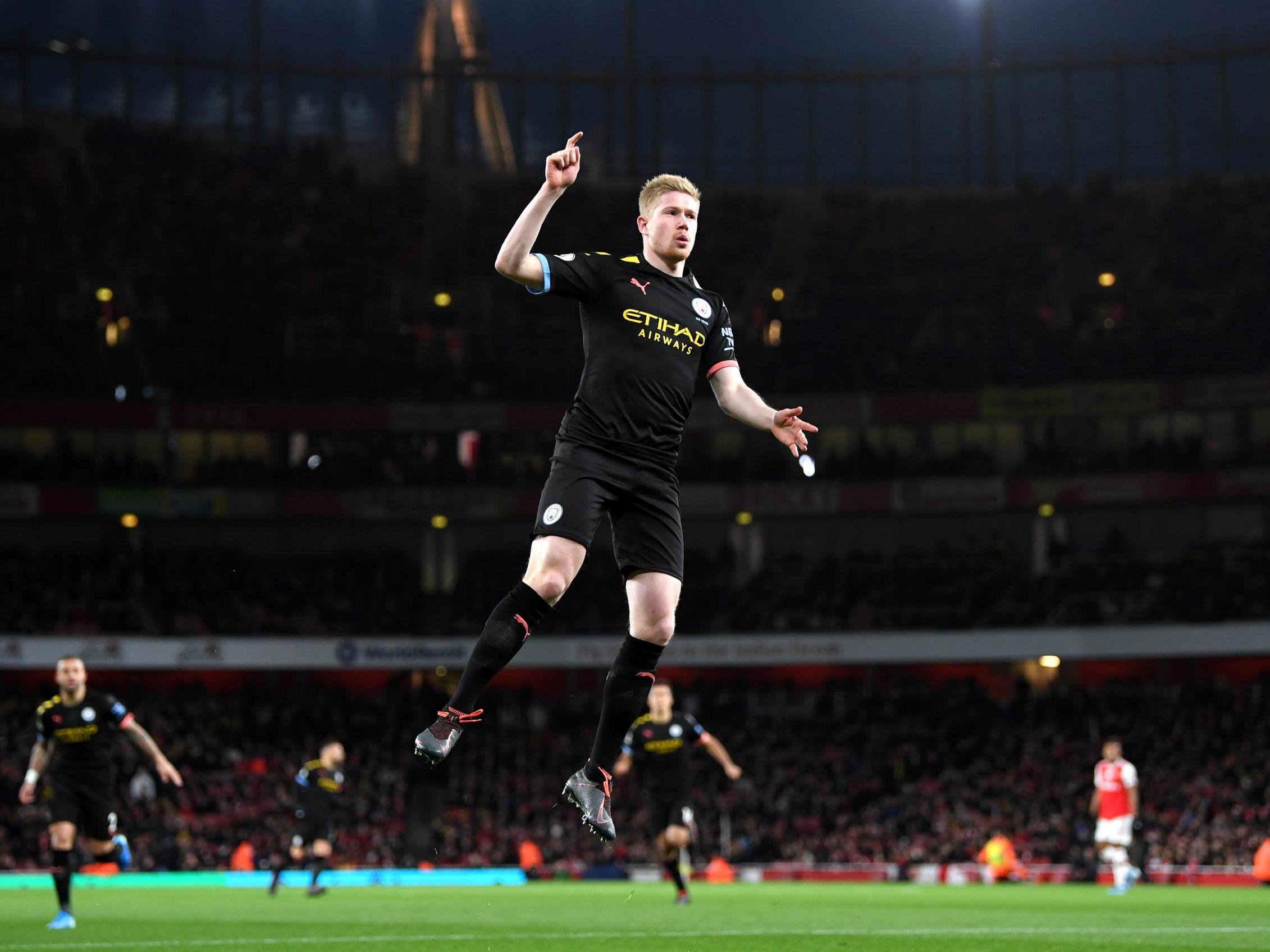 Kevin De Bruyne celebrates after scoring Manchester City's first goal of the evening