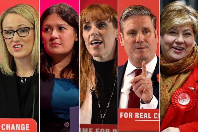 Potential Labour leadership candidates (from left): Rebecca Long-Bailey, Lisa Nandy, Angela Rayner, Keir Starmer and Emily Thornberry