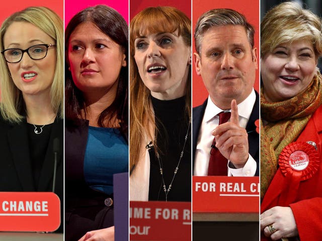 Potential Labour leadership candidates (from left): Rebecca Long-Bailey, Lisa Nandy, Angela Rayner, Keir Starmer and Emily Thornberry