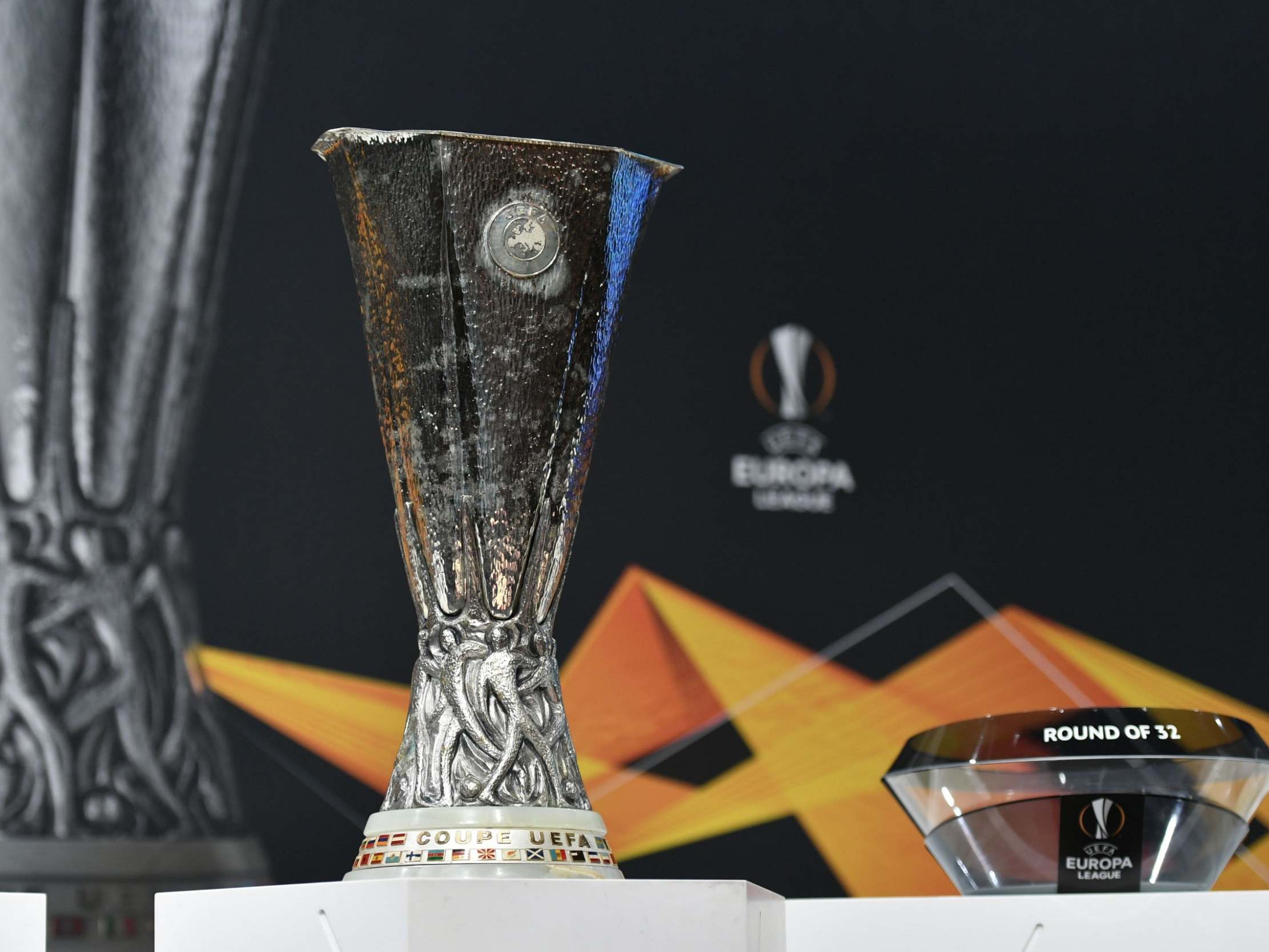 The UEFA Europa League football cup trophy