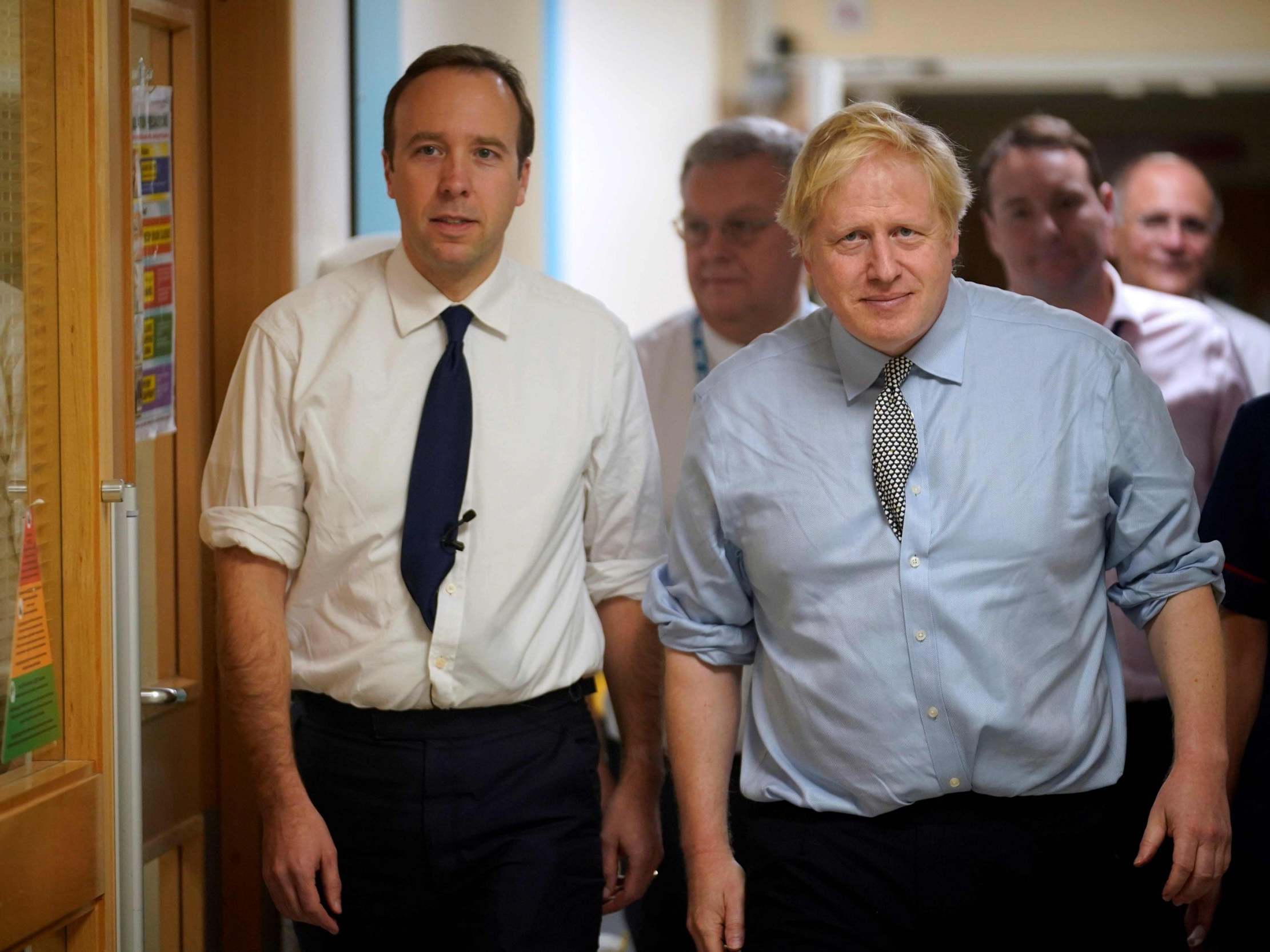 Boris Johnson and health secretary Matt Hancock visit Bassetlaw District General Hospital in Worksop