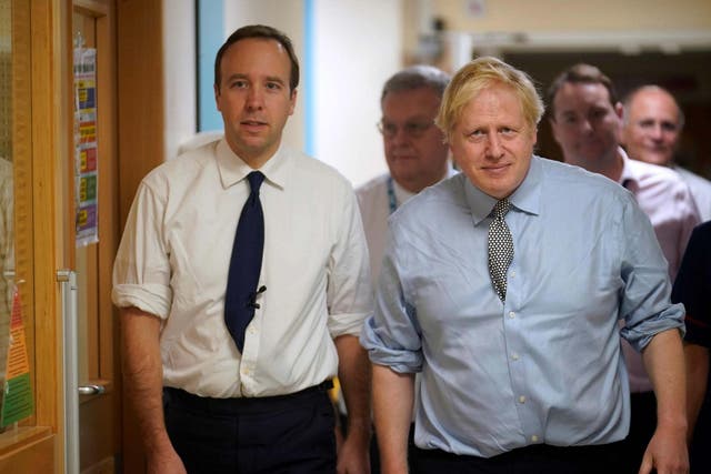 Boris Johnson and health secretary Matt Hancock visit Bassetlaw District General Hospital in Worksop