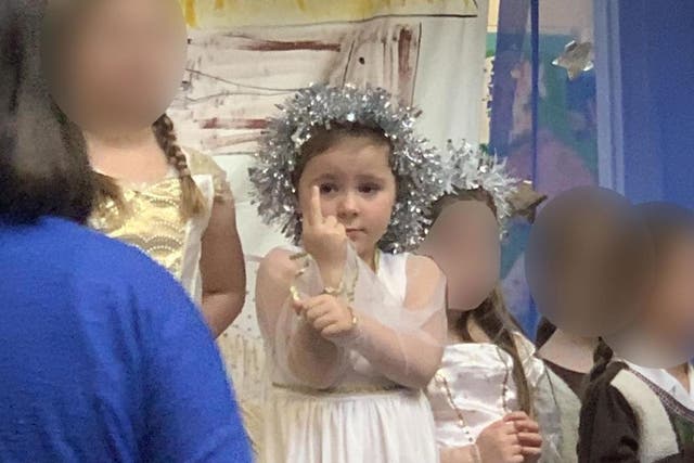 Five-year-old Ella Legge gave the audience the middle finger during her school nativity play