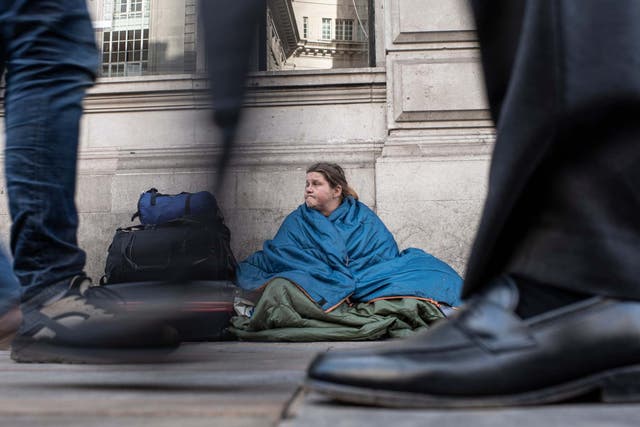 Cat Thorne, a homeless woman in central London. Outreach workers from homeless charity The Connection at St Martin’s are helping people like Cat this winter
