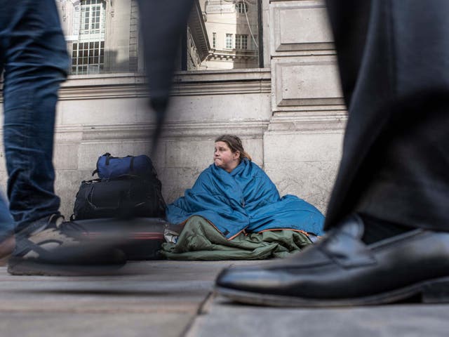 Cat Thorne, a homeless woman in central London. Outreach workers from homeless charity The Connection at St Martin’s are helping people like Cat this winter