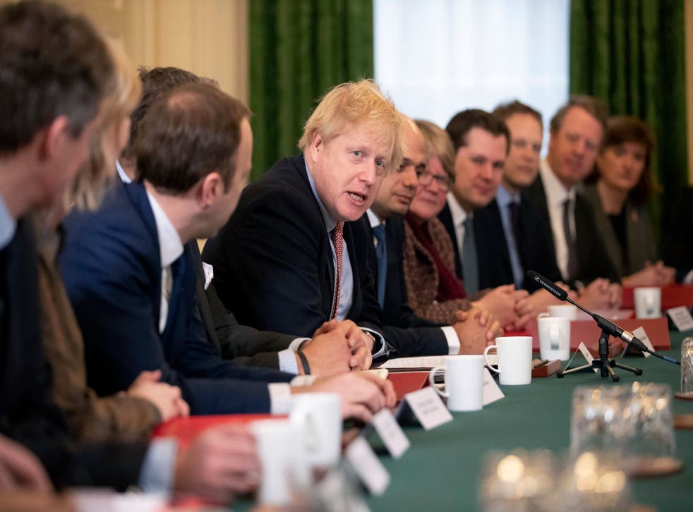 Boris Johnson speaks during his first cabinet meeting since the general election