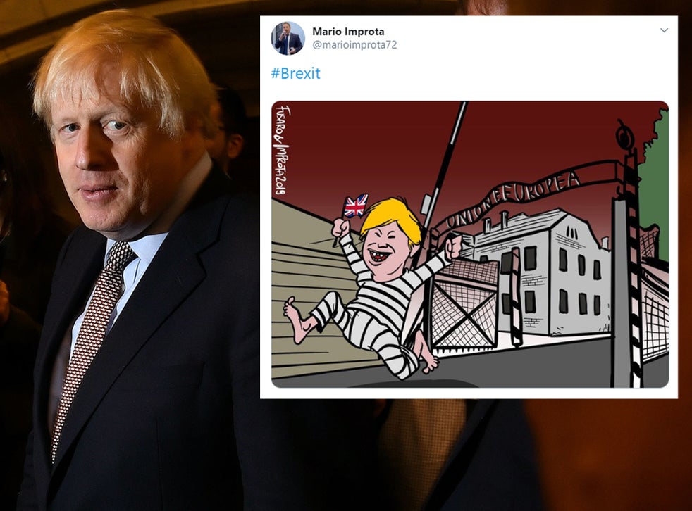 Italian Cartoonist Sparks Outrage For Depicting Eu As Auschwitz And Boris Johnson As Escaping Prisoner The Independent The Independent