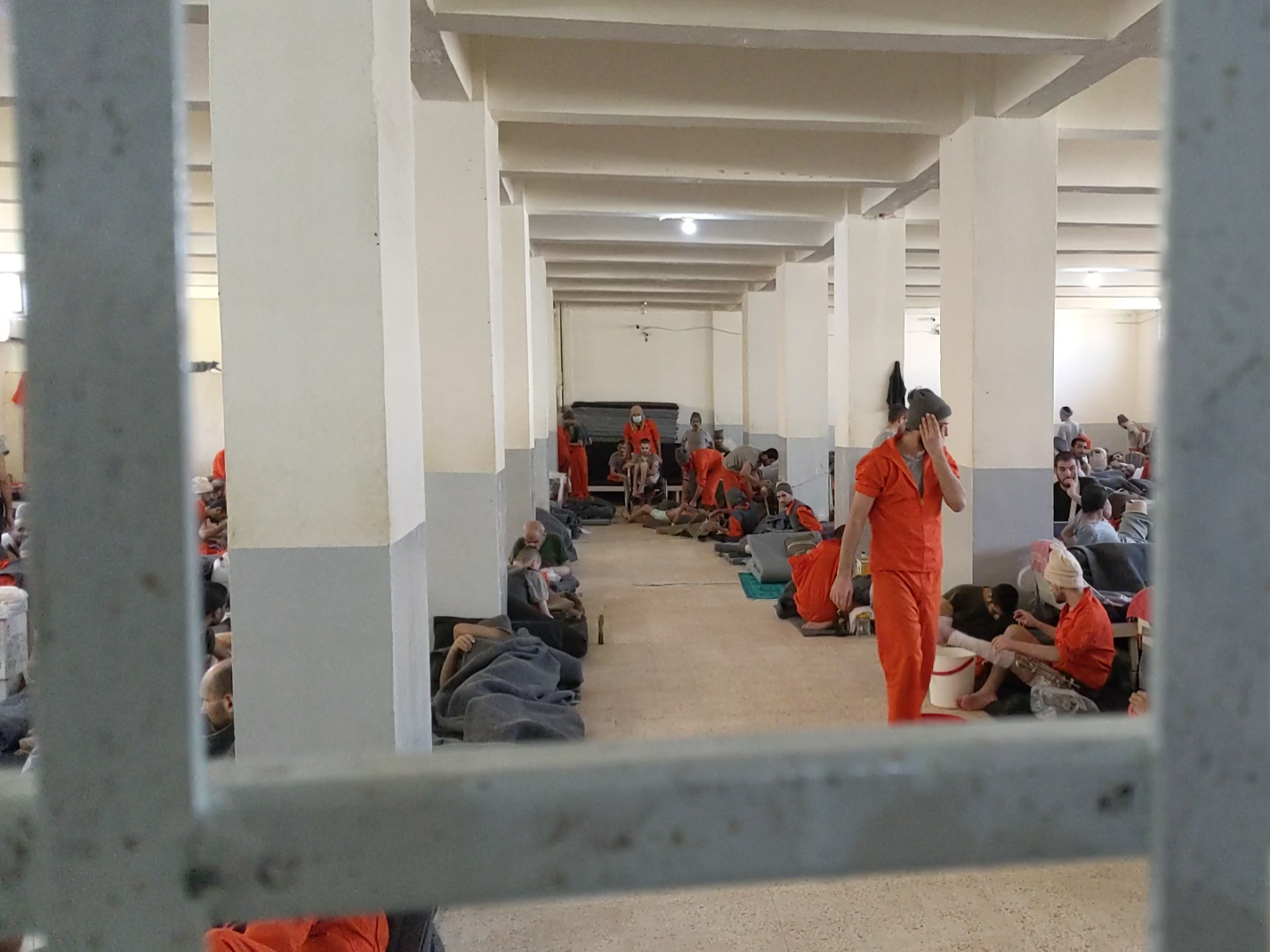 The medical hall at a prison for Isis fighters in Hassakeh, northern Syria. (Richard Hall/The Independent )