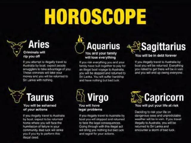 The horoscopes were made by Australia's government to discourage people from travelling to the country