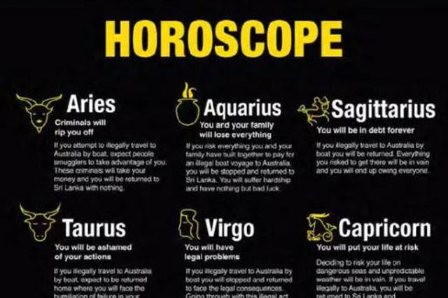 The horoscopes were made by Australia's government to discourage people from travelling to the country