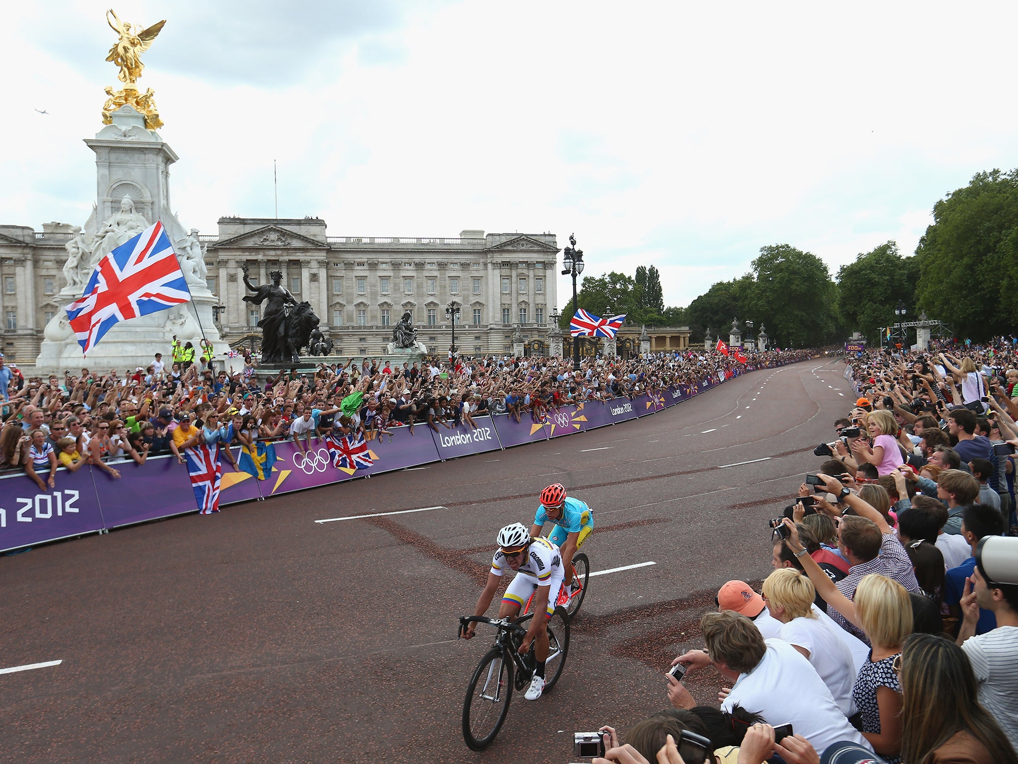 The start of the men's 249.5km road race on day one of the games