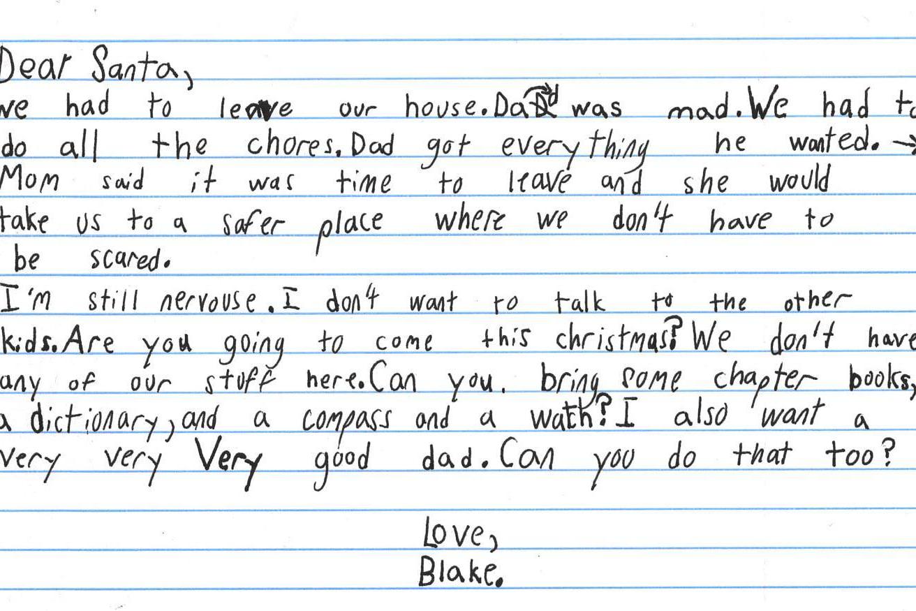 Domestic violence shelter shares seven-year-old boy's letter to Santa (SafeHaven of Tarrant County)