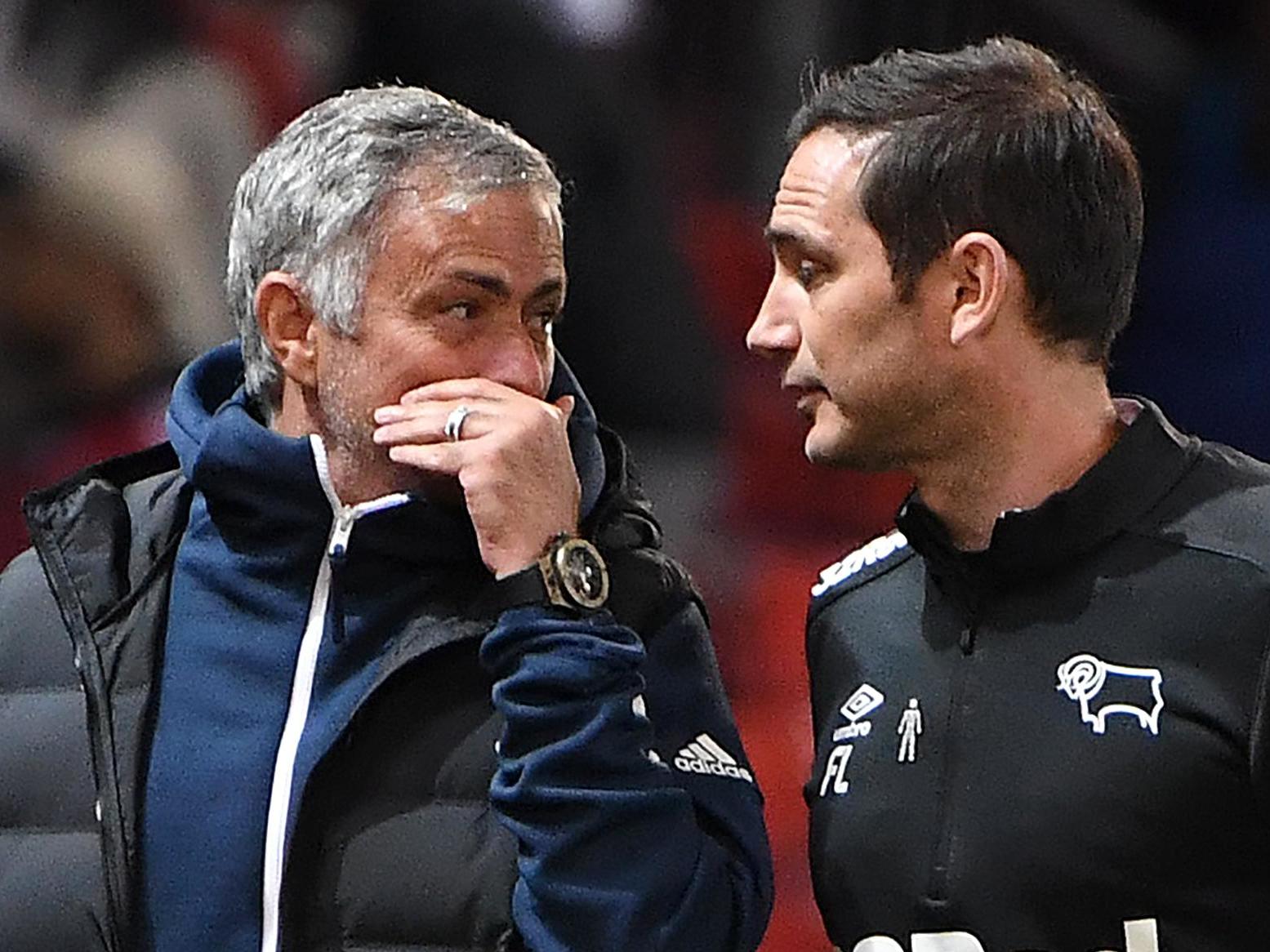 Mourinho and Lampard share a joke last season at Man United vs Derby