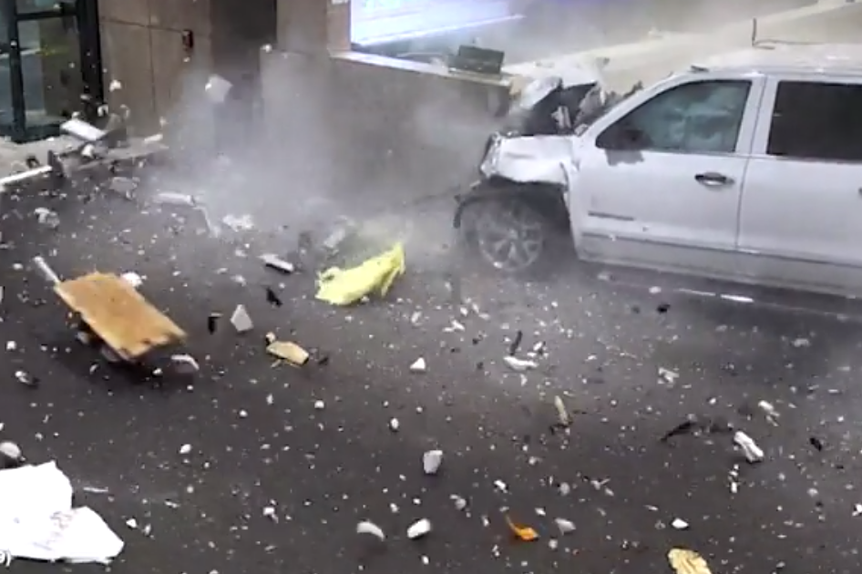 Truck smashes through wall into airport terminal