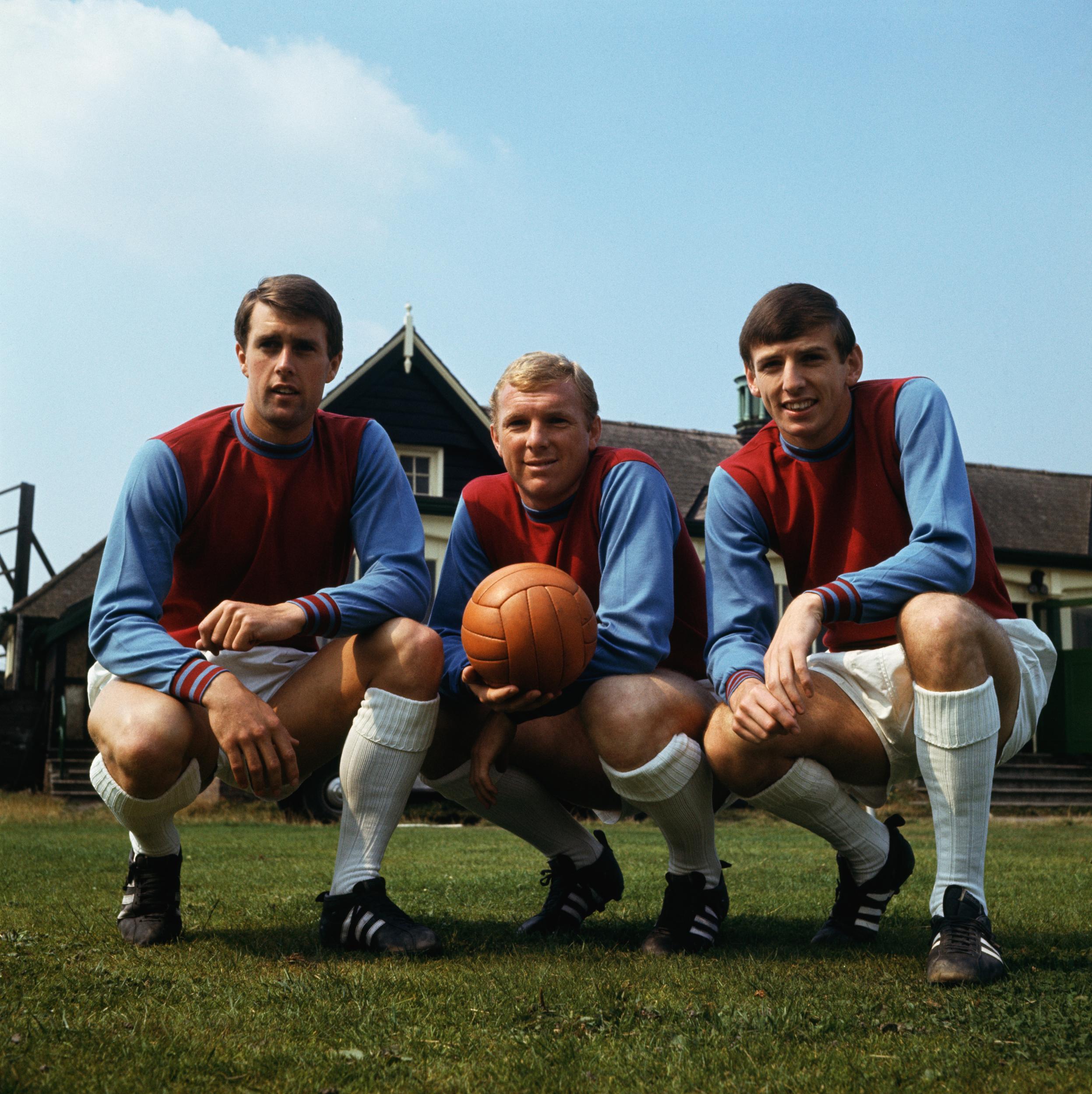 Left to right: West Ham’s World Cup stars Geoff Hurst, Bobby Moore and Martin Peters