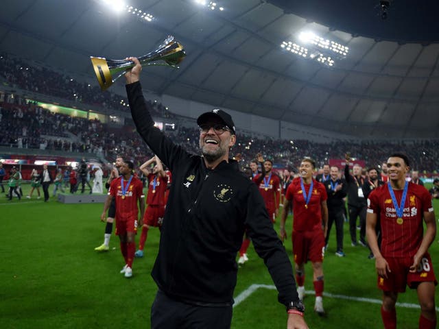 Jurgen Klopp celebrates Liverpool's Club World Cup victory