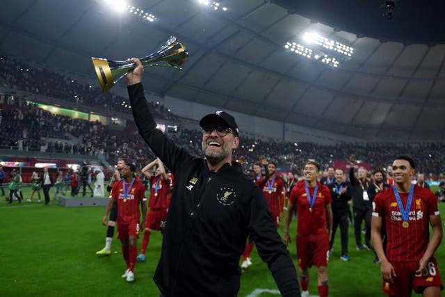 Jurgen Klopp celebrates Liverpool's Club World Cup victory