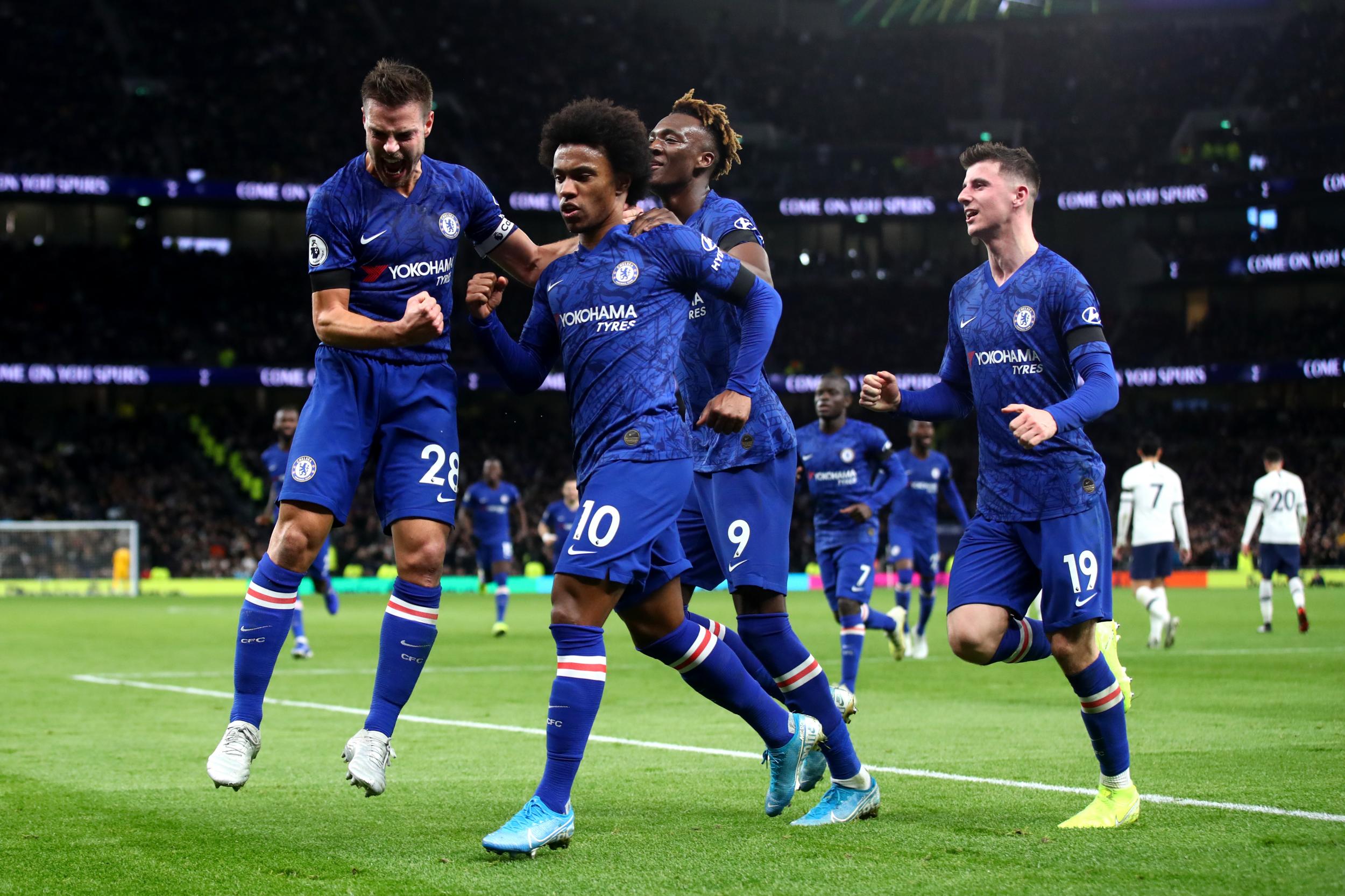 Willian celebrates his first goal against Spurs (Getty)