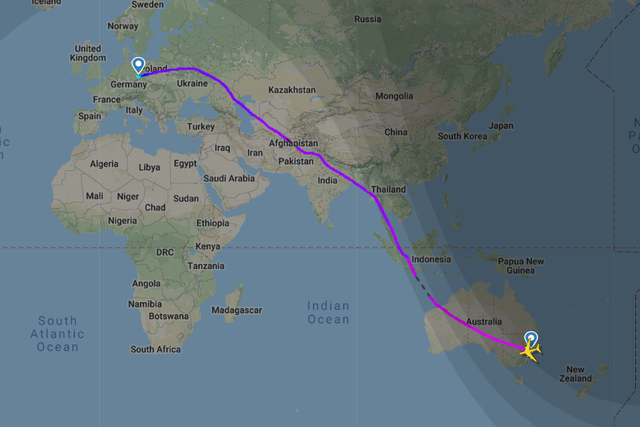 Qantas A380's Dresden to Sydney route