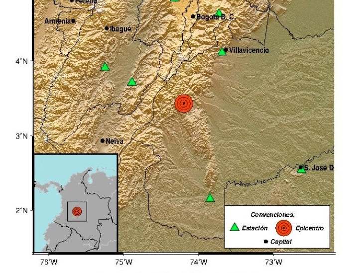 The Colombian Geological Service issued an image that showed the epicentre of the earthquake of 6.2