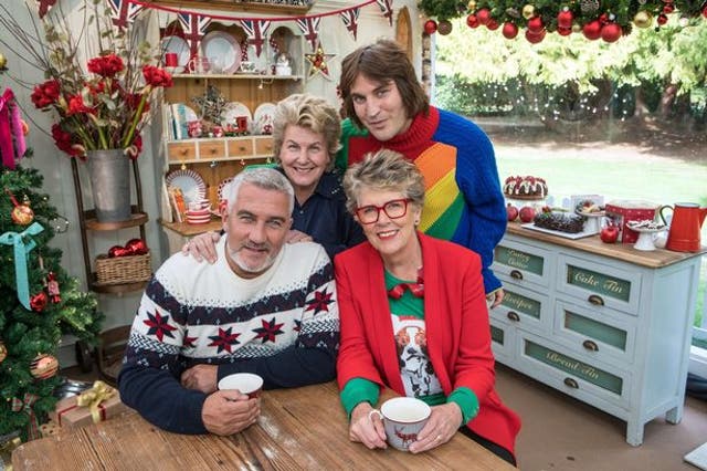 Paul Hollywood, Sandi Tosvig, Prue Leith and Noel Fielding on The Christmas Bake Off
