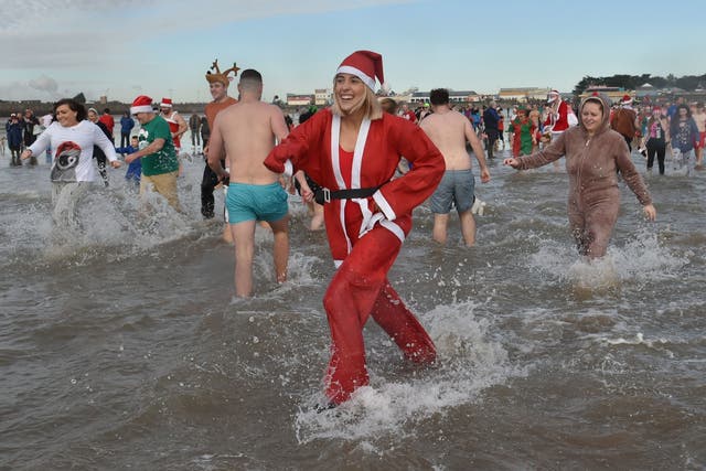 The Christmas swim in Porthcawl, Wales saw temperatures of 7C