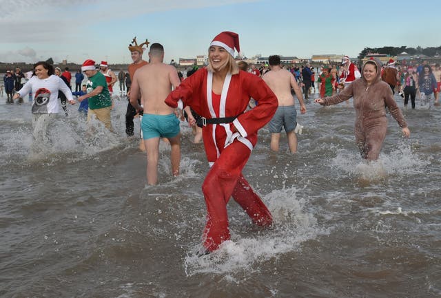 The Christmas swim in Porthcawl, Wales saw temperatures of 7C