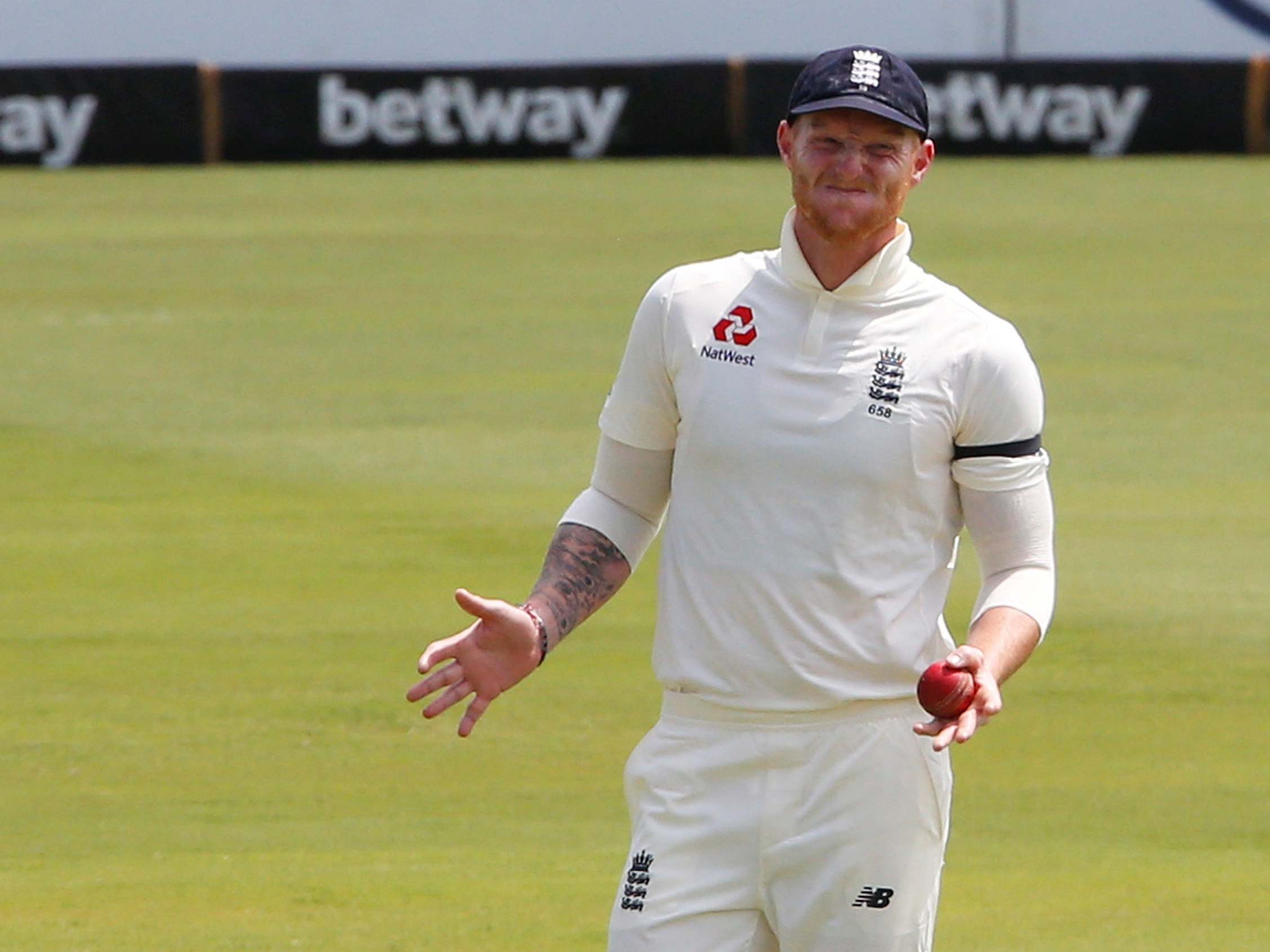 Ben Stokes reacts on day one of the first Test