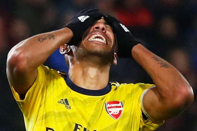 Pierre-Emerick Aubameyang reacts after missing a chance on goal in the 1-1 draw with Bournemouth