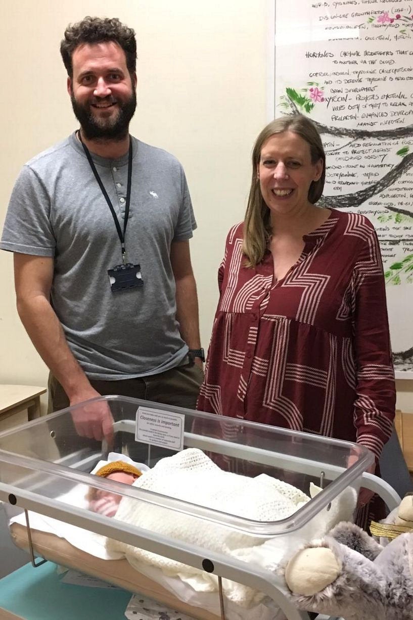 Simon and Sarah Humphrey pictured with their newborn son, Theodore.