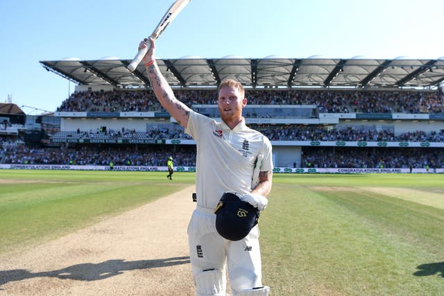 Ben Stokes celebrates after hitting the winning runs to secure victory in the third Ashes Test at Headingley