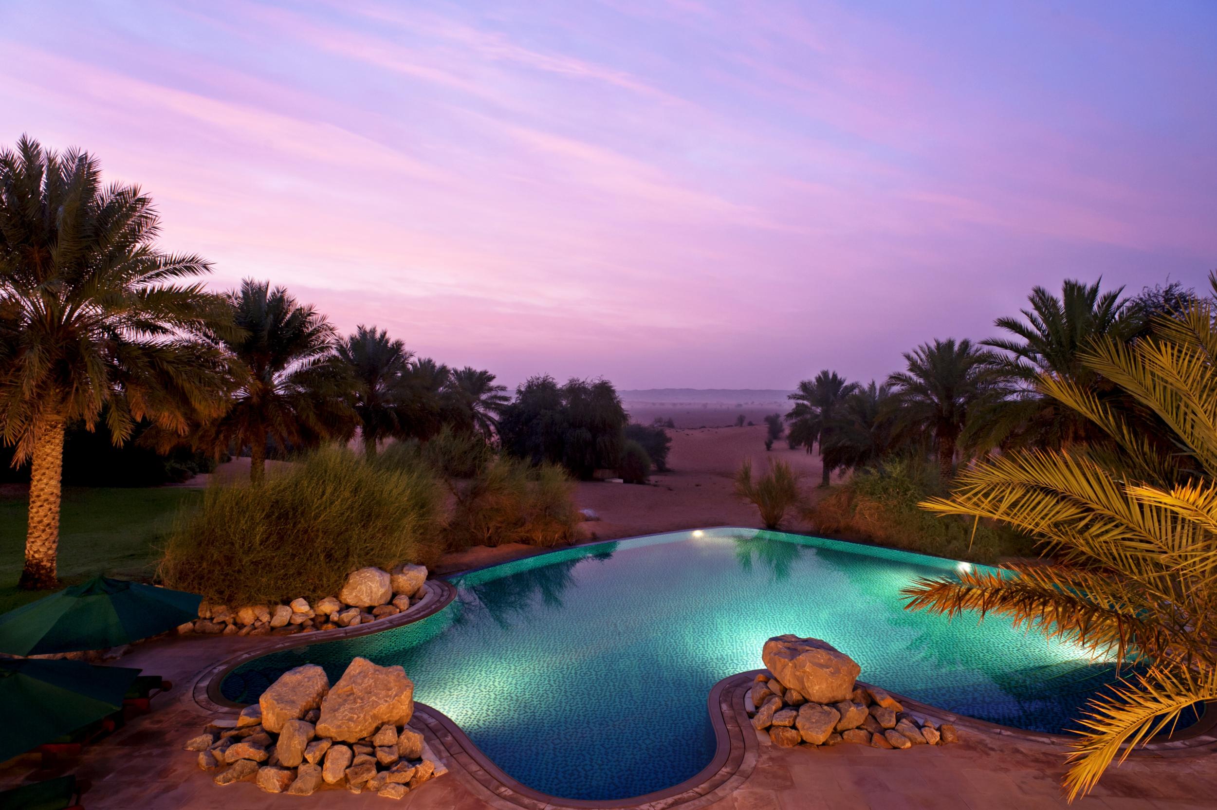 Dusk in the desert: Al Maha’s main pool