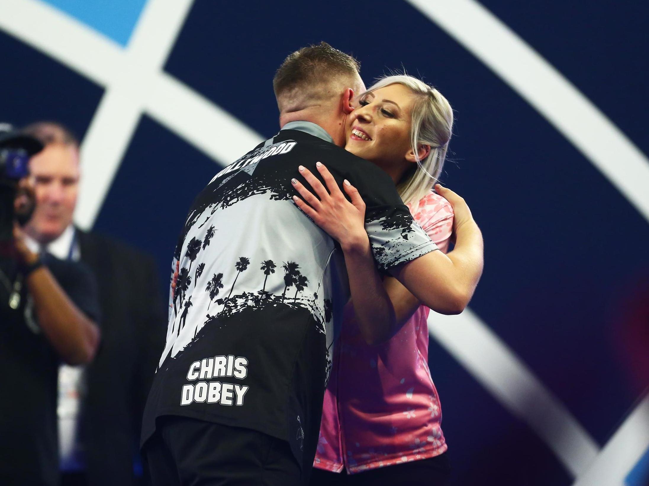 Fallon Sherrock congratulates Chris Dobey after his third-round win