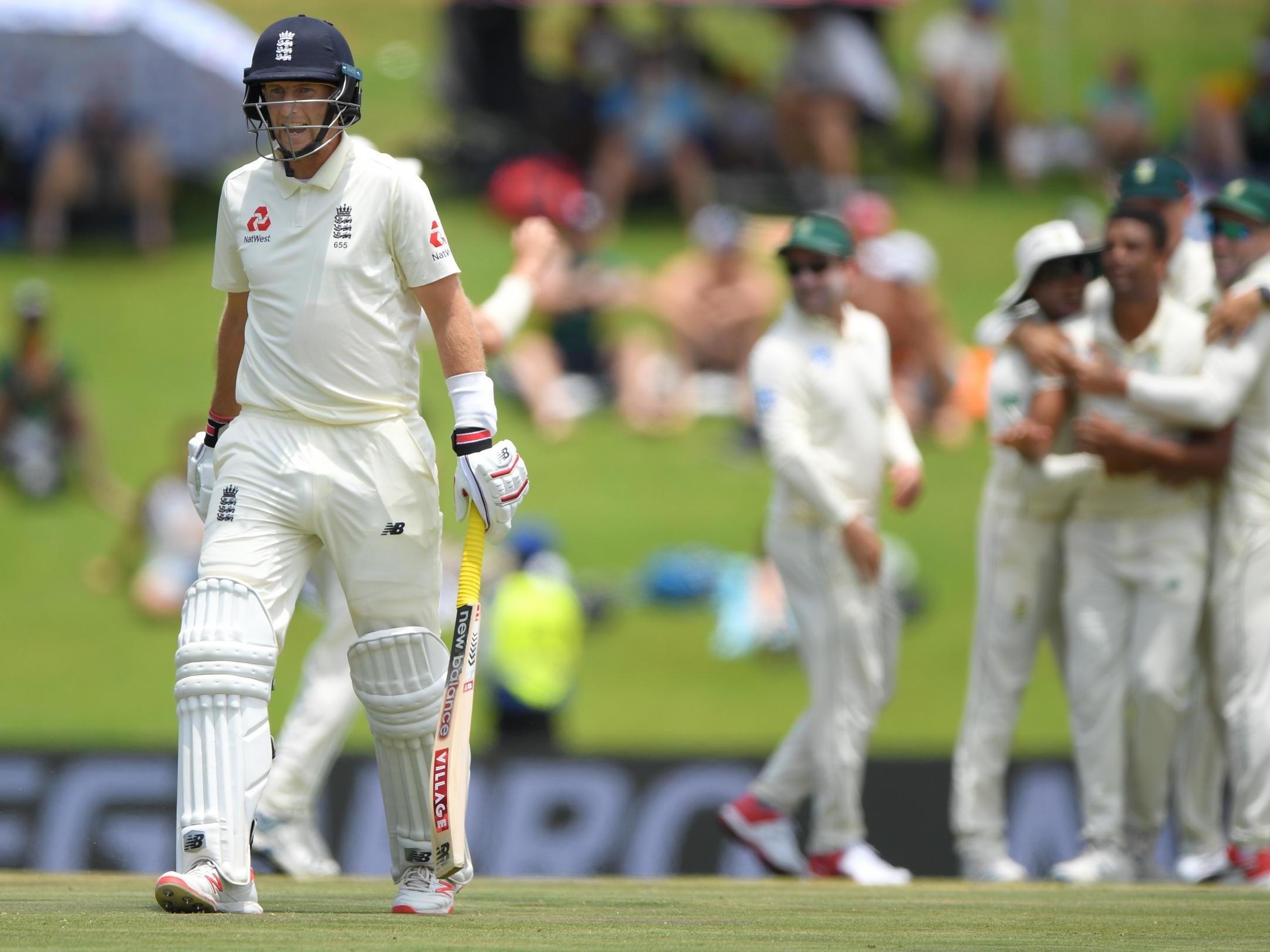 Joe Root leaves the field after being dismissed for 29 runs