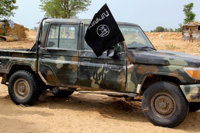 A vehicle allegedly belonging to the Islamic State group in West Africa (ISWAP) is seen in Baga