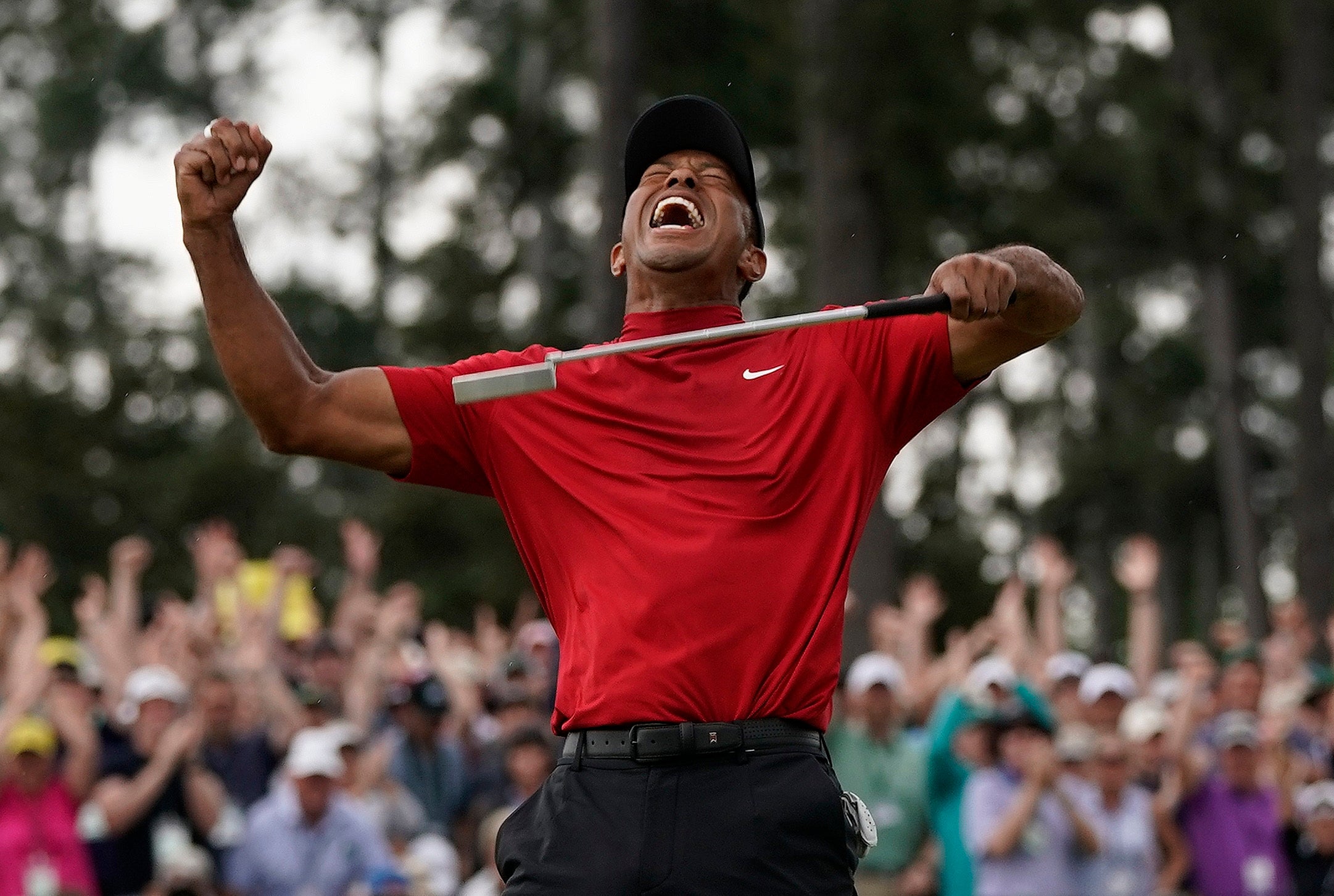 Tiger Woods celebrates winning The Masters in 2019