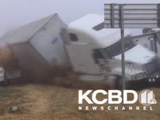 Truck filmed crashing into accident scene on foggy road