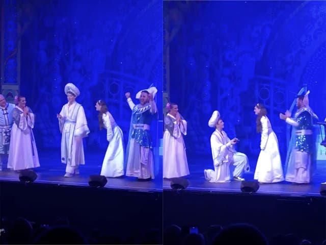 Aladdin proposes to Jasmine at end of Leicester pantomime
