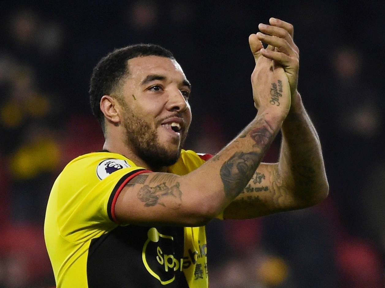 Troy Deeney celebrates after his double earned Watford a win over Aston Villa