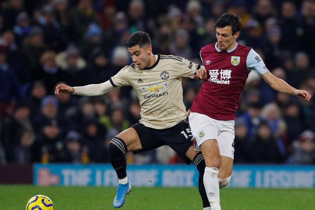 Manchester United's Andreas Pereira in action with Burnley's Jack Cork