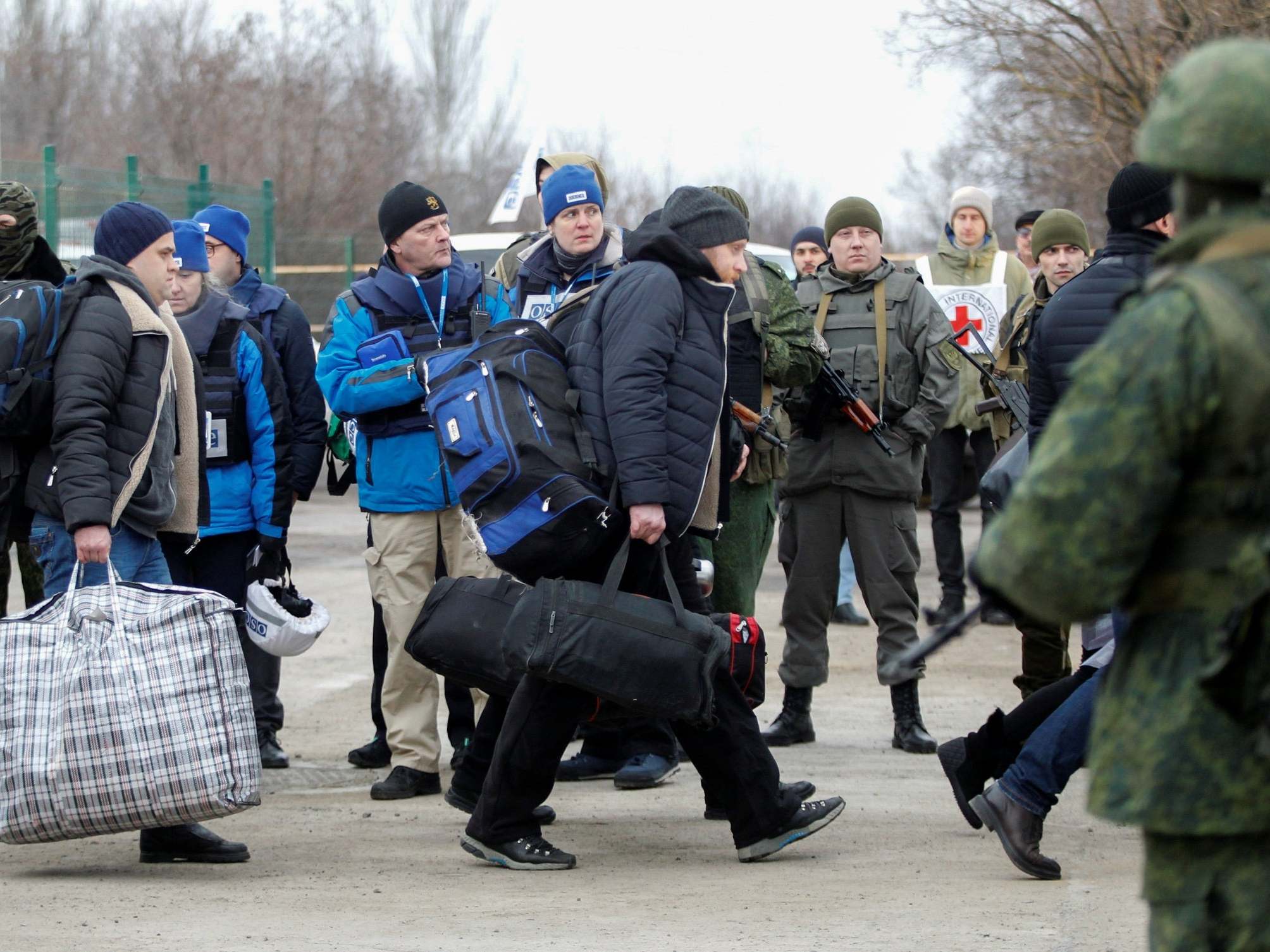 Men are released by Ukrainian authorities during a prisoner of war swap with pro-Russian separatists