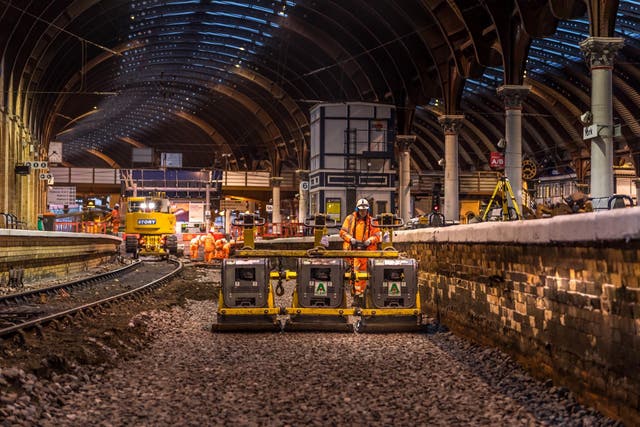 New tracks: Christmas work at York station to replace rails from 1947. Although the work finished on time, many trains to, from or through the station are disrupted due to staff shortage