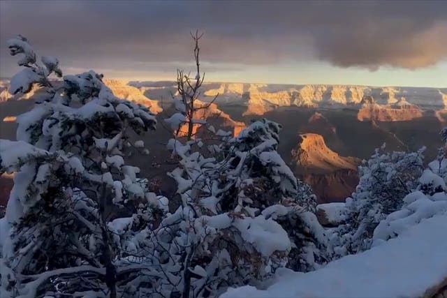 The Grand Canyon is blanketed by snow and ice