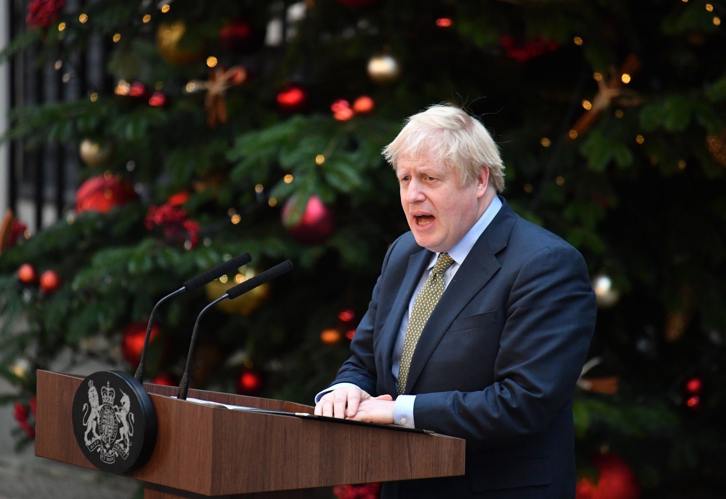 Boris Johnson makes a statement in Downing Street after the Conservative Party was returned to power