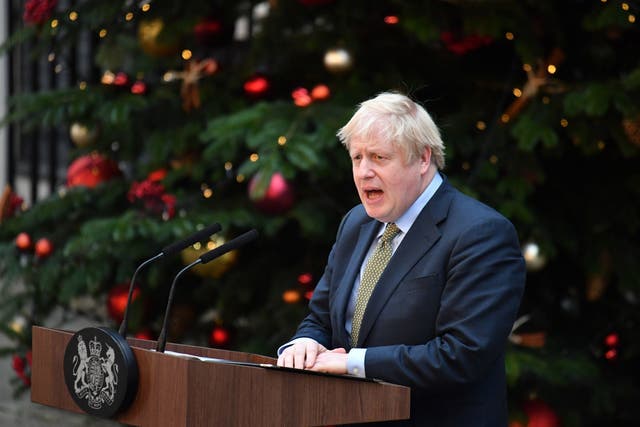 Boris Johnson makes a statement in Downing Street after the Conservative Party was returned to power