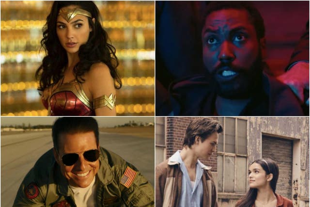 Clockwise from bottom left: Top Gun: Maverick, Wonder Woman 1984, Tenet and West Side Story