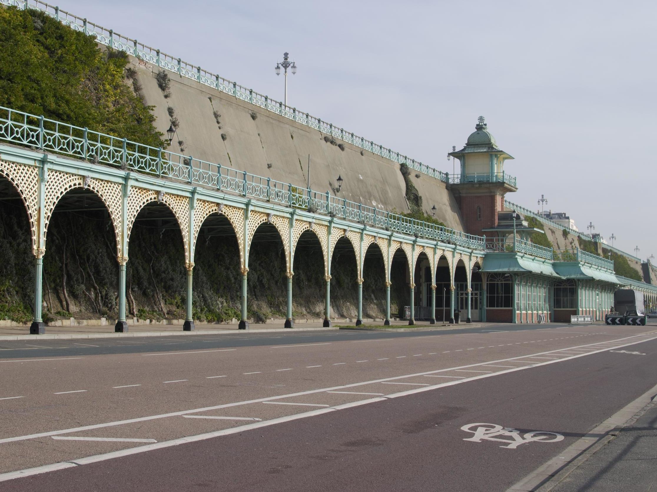 Part of the Madeira Terrace and the Madeira Lift on the Brighton seafront