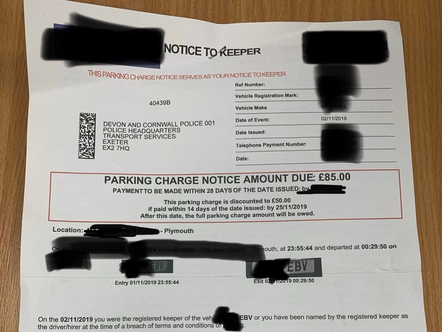 Marked police car given parking ticket as officers attend emergency call