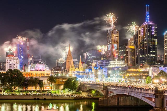 Fireworks erupt over the Melbourne central business district during New Year's Eve celebrations on January 01, 2020 in Melbourne, Australia
