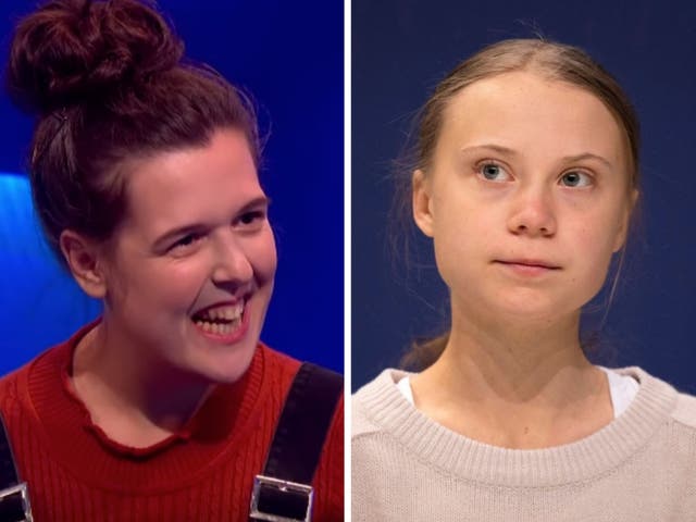Comedian Rosie Jones on an episode of The Last Leg, and the climate activist Greta Thunberg